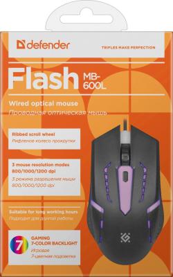 Мышь проводная Defender Flash MB-600L чёрный USB