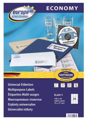 Этикетки Europe100 ELA11-100 ELA011 A4 70x37.1мм 24шт на листе/70г/м2/100л./белый матовое самоклей. универсальная