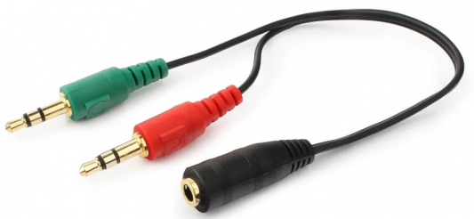Кабель аудио сигнала Cablexpert, джек3.5 нушники + 3.5 микрофон-> джек3.5 4pin, длина 20см, черный (CCA-418)