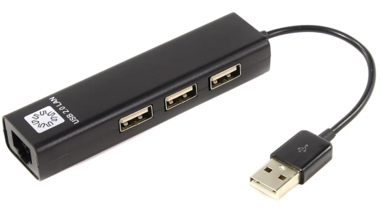 5bites UA2-45-06BK Кабель-адаптер  USB2.0 / 3*USB2.0 / RJ45 100MB / BLACK