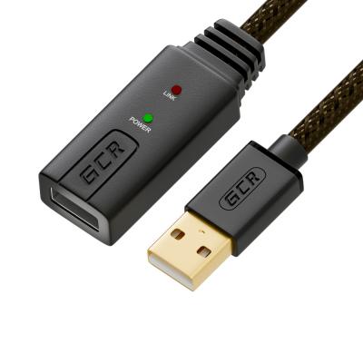 Greenconnect Удлинитель USB 2.0 с активным усилителем сигнала 5.0m Premium AM/AF, 24/22 AWG экран, армированный, морозостойкий, разъёмом для доп.питания, черно-прозрачный, GCR-UEC3M2-BD2S-5.0m