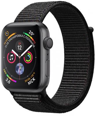 Apple Watch Series 4, 40 мм, корпус из алюминия цвета «серый космос», спортивный браслет чёрного цвета [MU672RU/A]