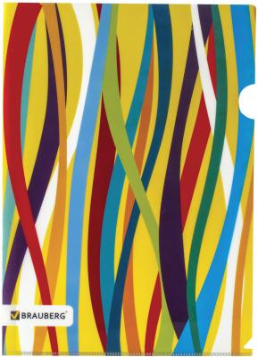 Папка-уголок с рисунком BRAUBERG "Экспрессия", А4, разноцветные полосы, 0,18 мм, 221412