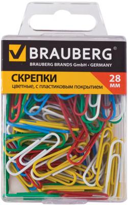 Скрепки BRAUBERG, 28 мм, цветные, 100 шт., в пластиковой коробке, 221111