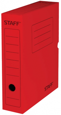 Короб архивный с клапаном, микрогофрокартон, 75 мм, до 700 листов, красный, STAFF, 128861