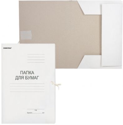 Папка для бумаг с завязками картонная ОФИСМАГ, гарантированная плотность 280 г/м2, до 200 листов, 124569 папка для бумаг с завязками officespace картон мелованный 440г м2 белый до 200л 150 шт
