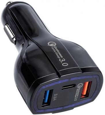 Зарядное устройство автомобильное ORIENT CAR QC-12V3B Quick Charge 3.0, 2xUSB-A + 1xUSB Type-C: QC выход - 5В,3.0A/ 9В,1.67А/ 12В,1.25А; 2,3
