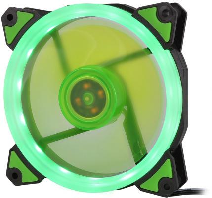 CROWN Вентилятор для компьютерного корпуса CMCF-12025S-1232 (120*120*25мм;Зелёное LED кольцо;1500 об/мин;35CFM;20Дб;Подшипник скольжения;3pin+MOLEX(папа-мама) 40+10см)