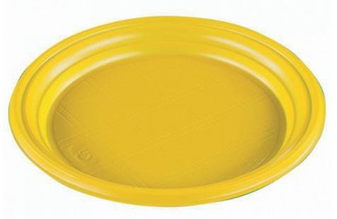 Одноразовые тарелки, комплект 100 шт., "Эконом", плоские, d-165 мм, полистирол (ПС), желтые, СТИРОЛПЛАСТ