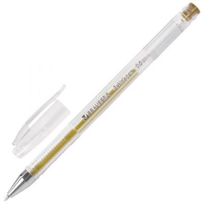 Ручка гелевая BRAUBERG "Jet", корпус прозрачный, узел 0,5 мм, линия 0,35 мм, золотистая, 142160