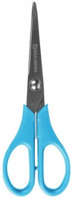 Ножницы BRAUBERG, 170 мм, для левши, 2-х сторонняя заточка, голубые, в упаковке с подвесом, 236785