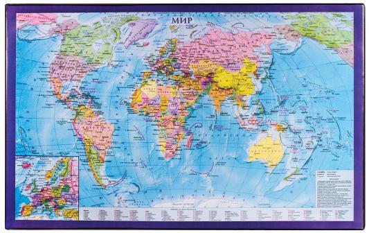 Коврик-подкладка настольный для письма BRAUBERG, 380х590 мм, с картой мира, 236777
