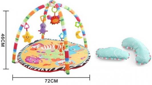 Детский мягкий коврик "Сафари" круглой формы, с мягкими дугами и подвесками, в комплекте 2 мягких подушечки, в/п 46*72 см
