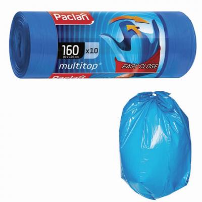 Мешки для мусора 160 л, с ушками, синие, в рулоне 10 шт., ПВД, 30 мкм, 90х125 см, PACLAN 