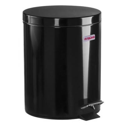 Ведро-контейнер для мусора (урна) с педалью ЛАЙМА "Classic", 5 л, черное, глянцевое, металл, со съемным внутренним ведром, 604943