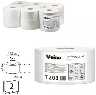 Бумага туалетная 200 м, VEIRO Professional (Система T2), комплект 12 шт, Comfort, 2-слойная, T203