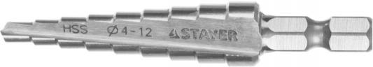 Сверло STAYER "MASTER" ступенчатое по сталям и цвет.мет., сталь HSS, d=4-12мм, 9ступ.d 4-12, L- 65 мм,шестигран. хвост.1/4"