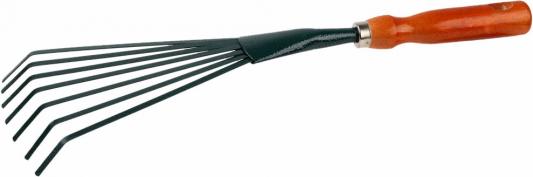 Грабельки GRINDA веерные с плоскими зубцами, из углеродистой стали с деревянной ручкой, 390 мм