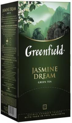 Чай GREENFIELD (Гринфилд) "Jasmine Dream" (Жасминовый сон), зеленый с жасмином, 25 пакетиков в конвертах по 2 г