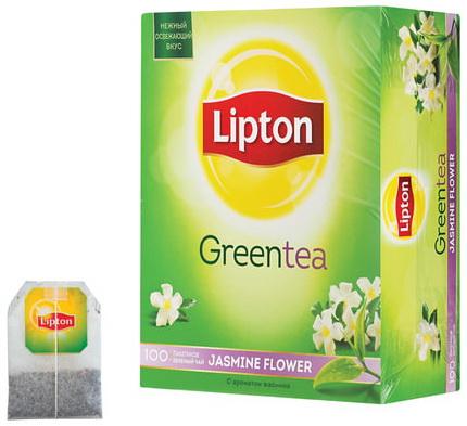 Чай LIPTON (Липтон) "Jasmine Flowers", зеленый с цветами жасмина, 100 пакетиков по 1,4 г, 21155433