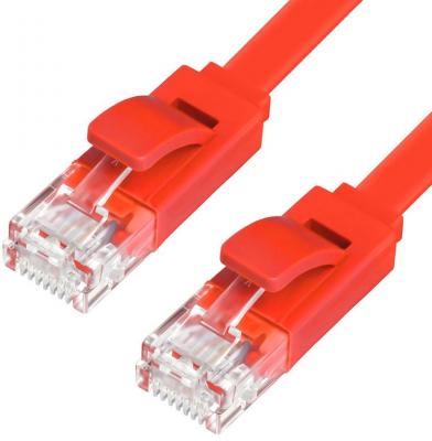 Greenconnect Патч-корд PROF плоский прямой 3.0m, UTP медь кат.6, красный, позолоченные контакты, 30 AWG, ethernet high speed 10 Гбит/с, RJ45, T568B