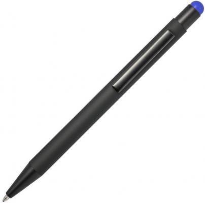 Авторучка шариковая, с синим стилусом, 1,0мм, антрацитовый черный мет. корпус, синие чернила
