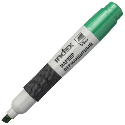 Маркер перманентный, 1-5 мм, зеленый, клиновидный нак., грип, INDEX