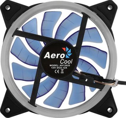 Вентилятор Aerocool REV Blue , 120x120x25мм, цвет светодиодов : синий, подсветка в виде двойного кольца, 3+4-Pin, 1200 об/мин, 41,3 CFM, 15,1 дБА