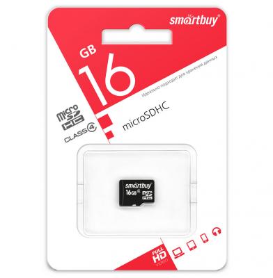 Карта памяти Micro SDHC 16GB Smartbuy Сlass 4 (без адаптеров)