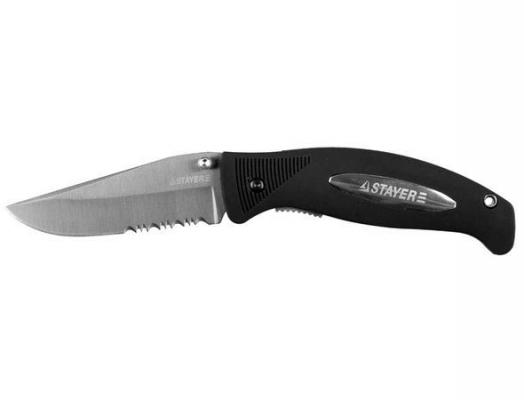 Нож STAYER 47623  profi складной серрейторная заточка эргономичная пластиковая рукоятка лезвие 80мм