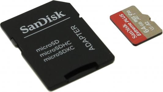 Флеш-накопитель Sandisk Карта памяти Sandisk Extreme Plus microSDXC 64GB + SD Adapter + Rescue Pro Deluxe 170MB/s A2 C10 V30 UHS-I U3