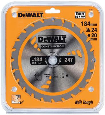 Пильный диск DEWALT DT1951-QZ  CONSTRUCTION п/дер. с гвоздями 184/20 24 ATB +18°