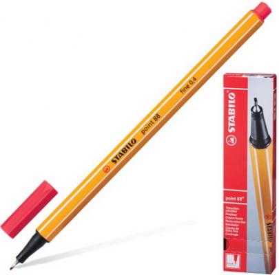 Ручка капиллярная STABILO "Point 88", НЕОНОВАЯ КРАСНАЯ, корпус оранжевый, линия письма 0,4 мм, 88/040
