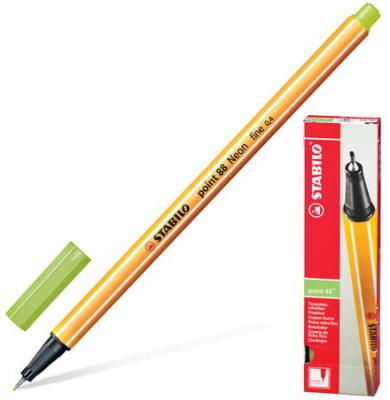 Ручка капиллярная STABILO "Point 88", СВЕТЛО-ЗЕЛЕНАЯ, корпус оранжевый, линия письма 0,4 мм, 88/33