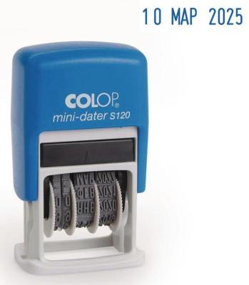 Датер Colop S 120/BL пластик автоматический 1стр. мес.:буквенное синий шир.:23мм выс.:3.8мм