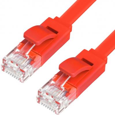 Greenconnect Патч-корд PROF плоский прямой 0.3m, UTP медь кат.6, красный, позолоченные контакты, 30 AWG, GCR-LNC624-0.3m, ethernet high speed 10 Гбит/с, RJ45, T568B