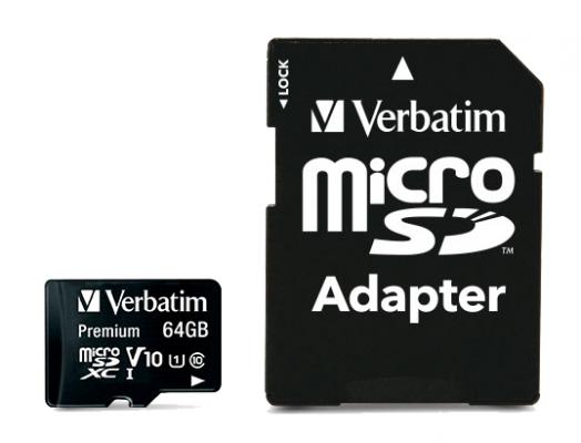 Флеш карта microSD 64GB Verbatim microSDXC Class 10, (SD адаптер)