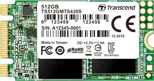 Твердотельный накопитель SSD M.2 512 Gb Transcend TS512GMTS430S Read 550Mb/s Write 480Mb/s 3D NAND TLC