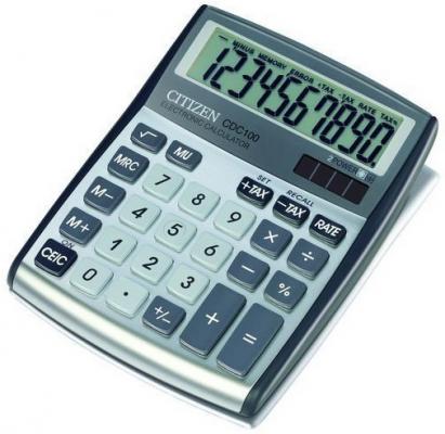 Калькулятор настольный 10 разр. 2-е питание TAX MU, серебро, разм. 135х108х24