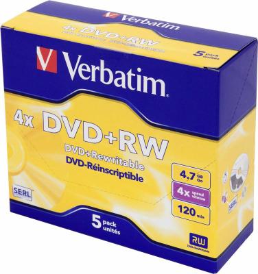 Диск DVD+RW Verbatim 4.7Gb 4x Jewel case (5шт) (43229) диск dvd rw vs 4 7 gb 4x 50 шт bulk