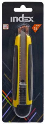 Нож канцелярский, 18 мм, пластик с резиновыми вставками, с металлическими направляющими, ассорти, INDEX, блистер с е/п
