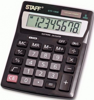 Калькулятор настольный STAFF "STF-1808" 8-разрядный черный