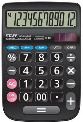 Калькулятор настольный STAFF PLUS DC-999S-12, КОМПАКТНЫЙ (160x106 мм), БОЛЬШИЕ КНОПКИ, 12 разрядов, двойное питание, 250426