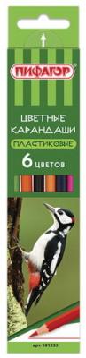 Карандаши цветные ПИФАГОР "ЛЕСНЫЕ ЖИТЕЛИ", 6 цветов, пластиковые, классические заточенные, 181333