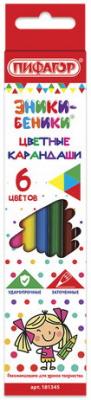 Карандаши цветные ПИФАГОР "ЭНИКИ-БЕНИКИ", 6 цветов, классические заточенные, 181345