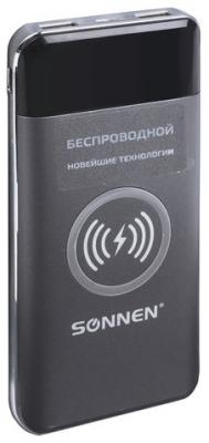 Аккумулятор внешний SONNEN POWERBANK V21 БЕСПРОВОДНАЯ ЗАРЯДКА, 10000 mAh, 2USB, литий-полимерный, 262914