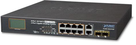 8-Port 10/100TX 802.3at PoE + 2-Port Gigabit TP/SFP combo Desktop Switch with LCD PoE Monitor (120W)