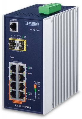 IP30 Industrial L2/L4 4-Port 10/100/1000T 802.3at PoE + 4-Port 10/100/100T + 2-Port 100/1000X SFP Managed Switch (-40~75 degrees C), dual redundant power input on 48~56VDC terminal block, SNMPv3, 802.1Q VLAN, IGMP Snooping, SSL, SSH, ACL