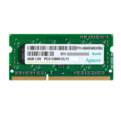 Оперативная память для ноутбука 4Gb (1x4Gb) PC3-12800 1600MHz DDR3 SO-DIMM CL11 Apacer AS04GFA60CATBGC
