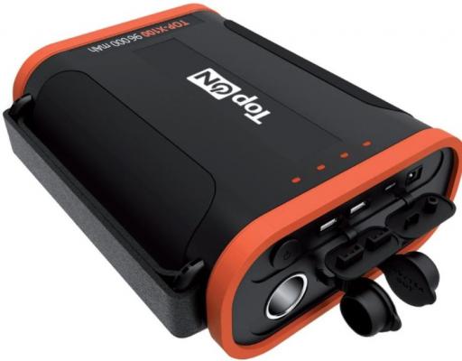 Универсальный внешний аккумулятор TopON TOP-X100 96000mAh USB-C PD3.0 60W,USB1 QC3.0,USB2 12W,2 авторозетки 180W,фонарь, защита от пыли и брызг.Черный